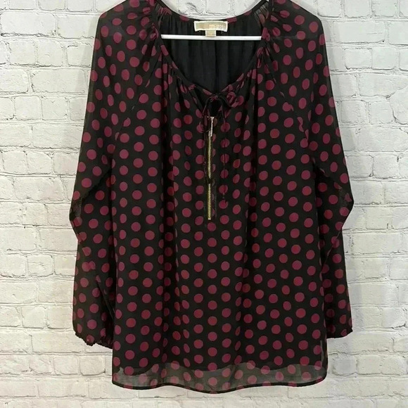 MICHAEL Michael Kors Polka Dot Burgundy/Black Blouse - Picture 1 of 5
